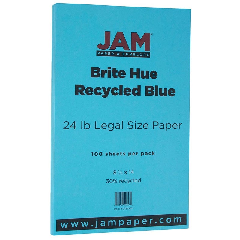 JAM PAPER Legal Colored 24lb Paper - 8.5 x 14 - Blue Recycled - 100 Sheets/Pack - Image 2
